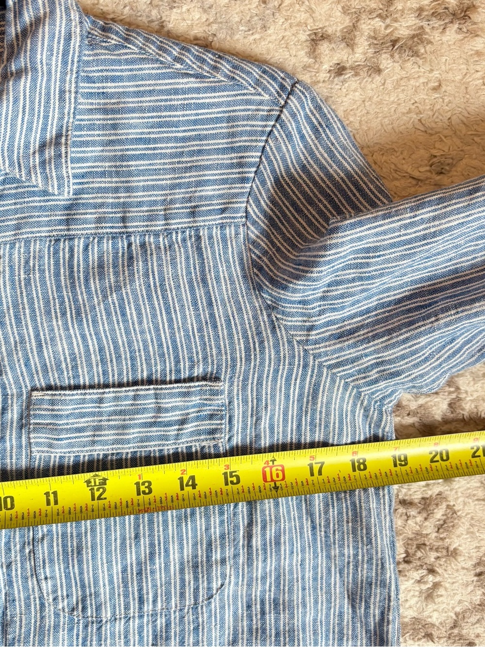 Faherty Rae Linen Rae Skyway Railroad Stripe Short Sleeve Mini Button-Up - Picture 7 of 8